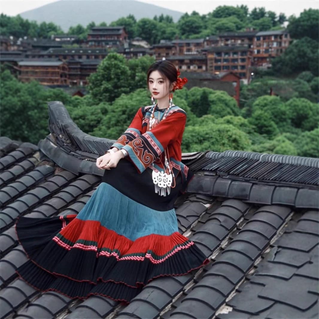 Liangshan Ethnic Costume Minority Travel Photography Set Traditional Ethnic Style Photo Clothing Yi Nationality Attire
