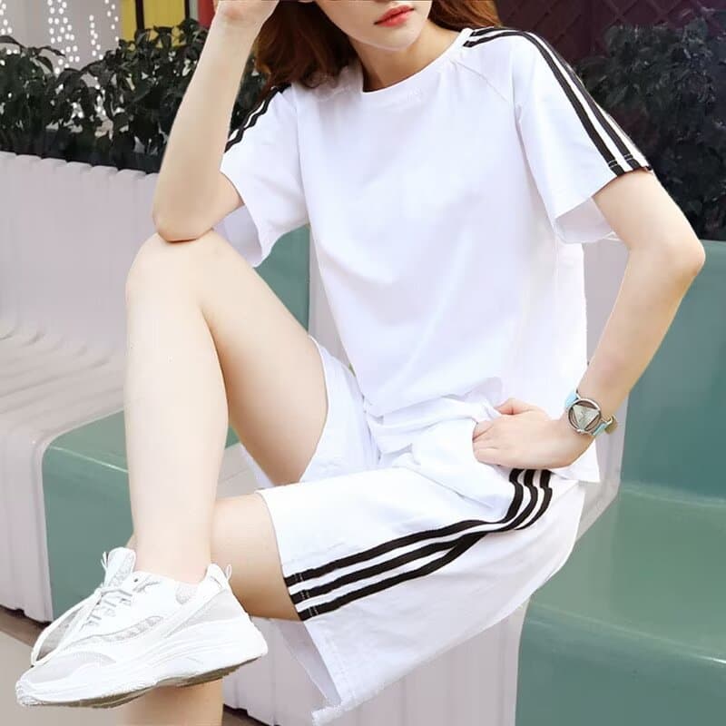 Sports suits for men and women, summer running fitness clothes, thin three-stripe quick-drying 5-minute shorts, short-sleeved T-shirts, two-piece set