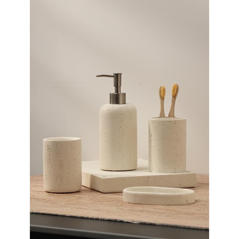 Cream Travertine Wash Cup Set, Toothbrush Cup, High-End Bathroom Cup with Tray, Wholesale with Free Shipping