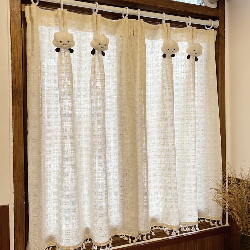 French Style Short Curtain Valance Window Seat Kitchen Partition Cafe Hall Door Drape Velvet Material Light Translucent