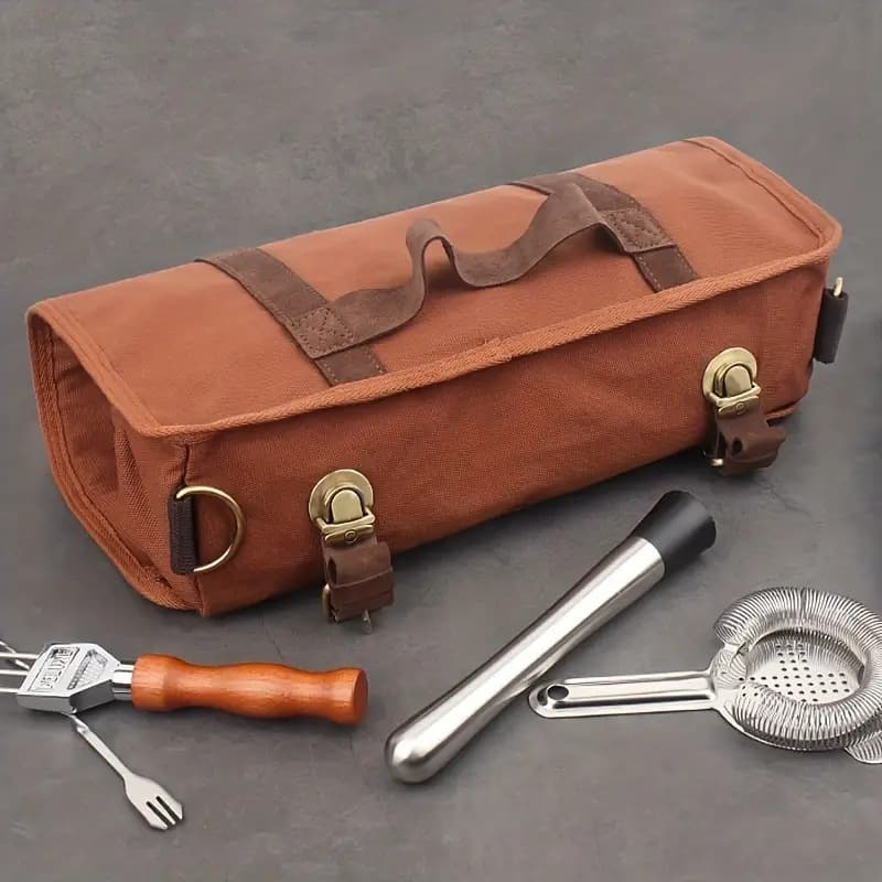 Factory in stock Professional Bartender Canvas Toolkit Portable Shoulder Wine Storage Cloth Bag Shockproof Crossbody Bag