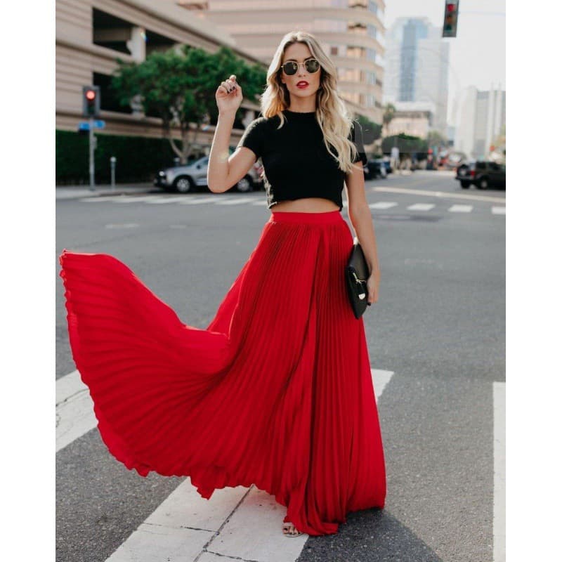 Beach Worthy Pleated Skirt with Large Swing Metal Thread Fabric Short Length Artistic And Retro Style Half Body Skirt