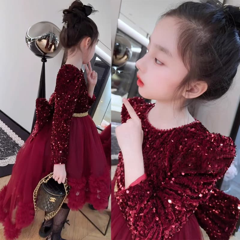 Summer High-End Girls' Velvet Princess Dress with Fluffy Tulle Skirt, Birthday Party Gown