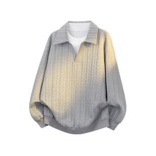 Cross-border wholesale manufacturer Spring/Summer data style lapel sweatshirt fake two-piece men and women couple light gray