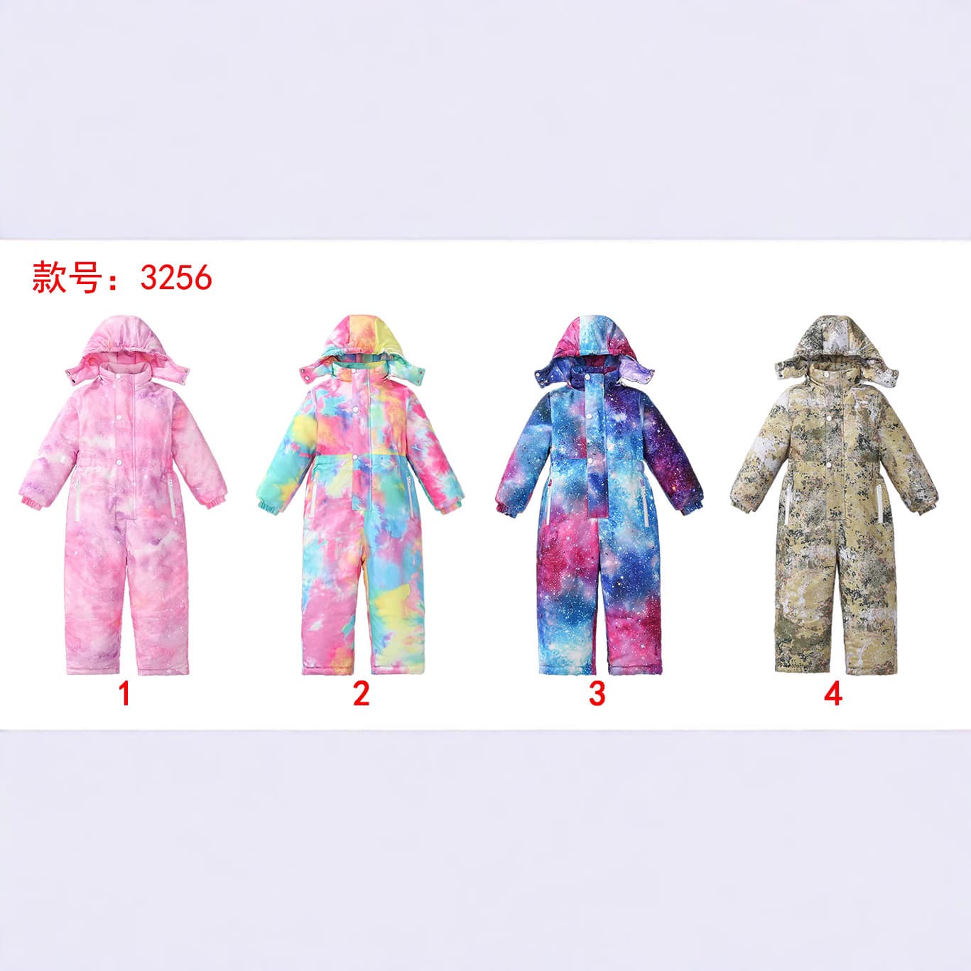 2024 Autumn/Winter New Large Boys and Girls Printed Windproof Waterproof Warm One-Piece Thick Cold-Resistant Hooded Ski Suit