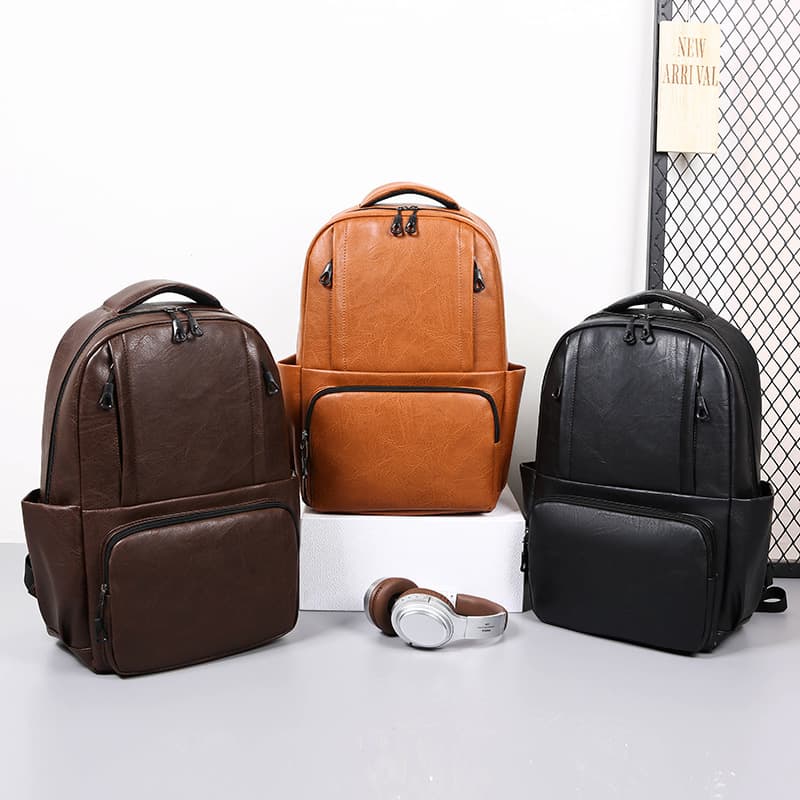Casual Men's Travel Bag Trendy Backpack Student High School Backpack PU Leather Fashion Street Double Shoulder Bag Cross-border