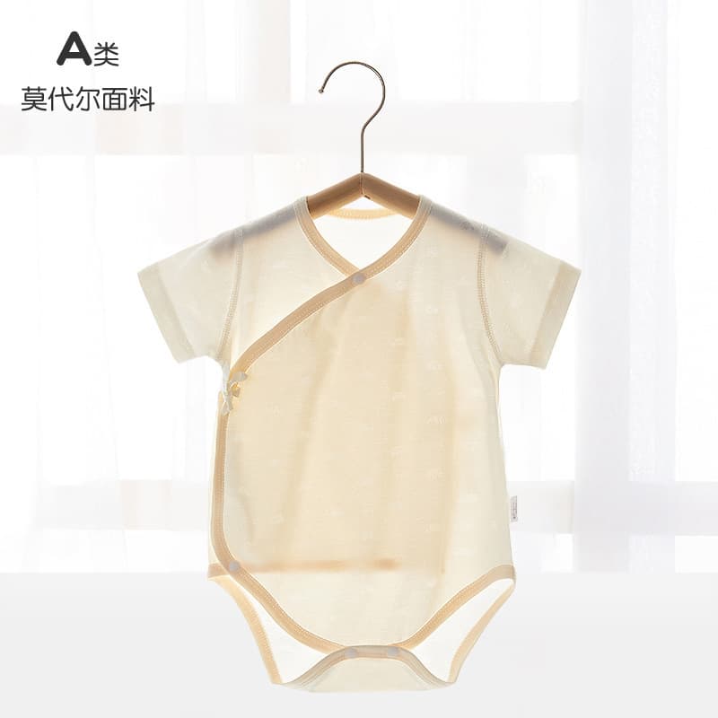 Baby Modal Burnout Bodysuit Newborn Romper Short Sleeve Double-Layer Belly Protection Triangle Bodysuit Baby Clothing