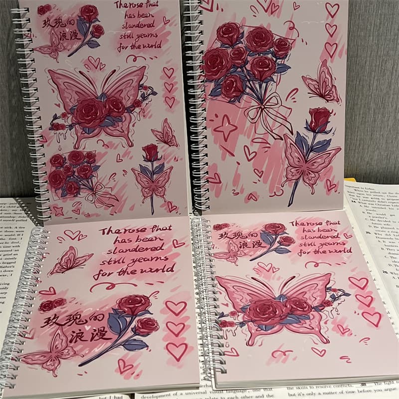 Butterfly Romance Ins Style High-Quality A5 Spiral Notebook Thick Lined Notebook for Students Large Size Girly