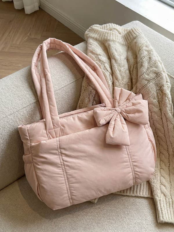 Cross-Border New Stock Tote Bag Bow Yoga Bag Factory Direct Space Bag Cotton-Padded Shoulder Tote Bag