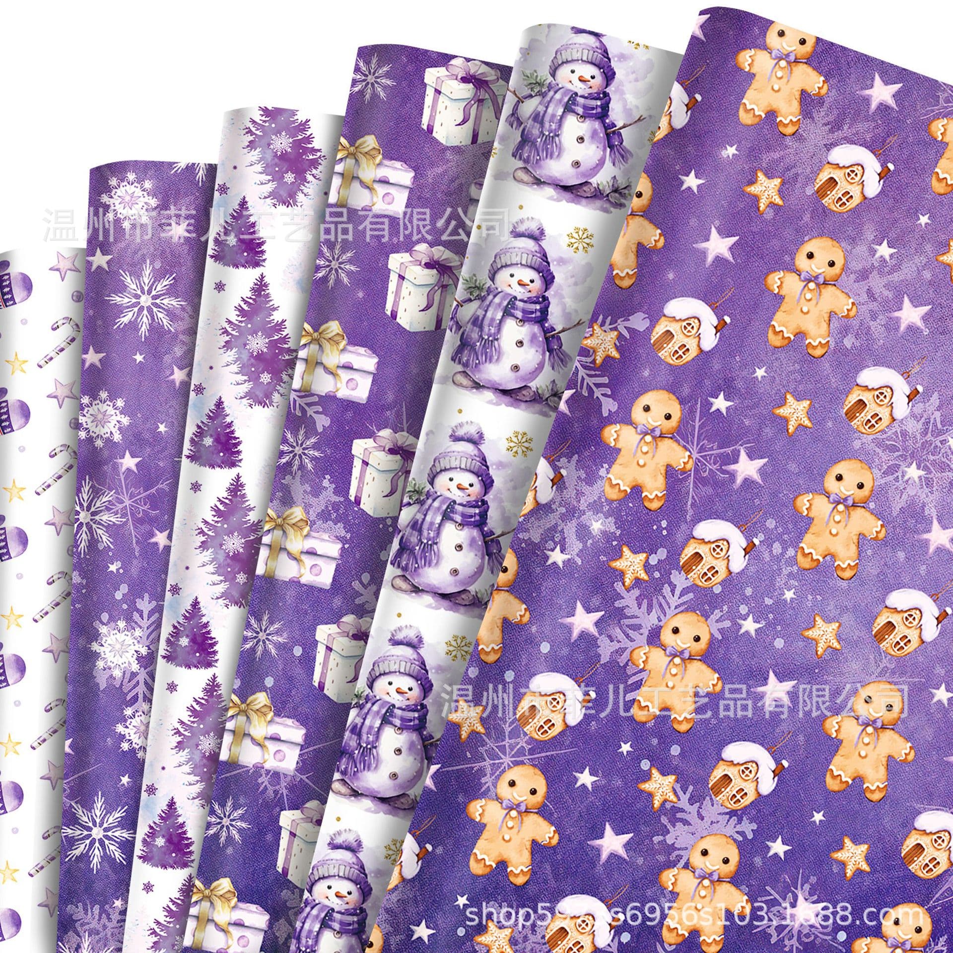WZ163 Purple Christmas Gift Decorating Paper, Holiday Gift Box Paper, Snowflake and Snowman Decorating Wrapping Paper