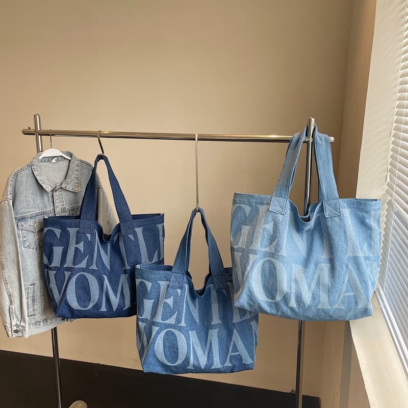 Thai Brand Gentle Woman New Denim Large Tote Shoulder Bag, Casual Large Letter Single-Shoulder Bag