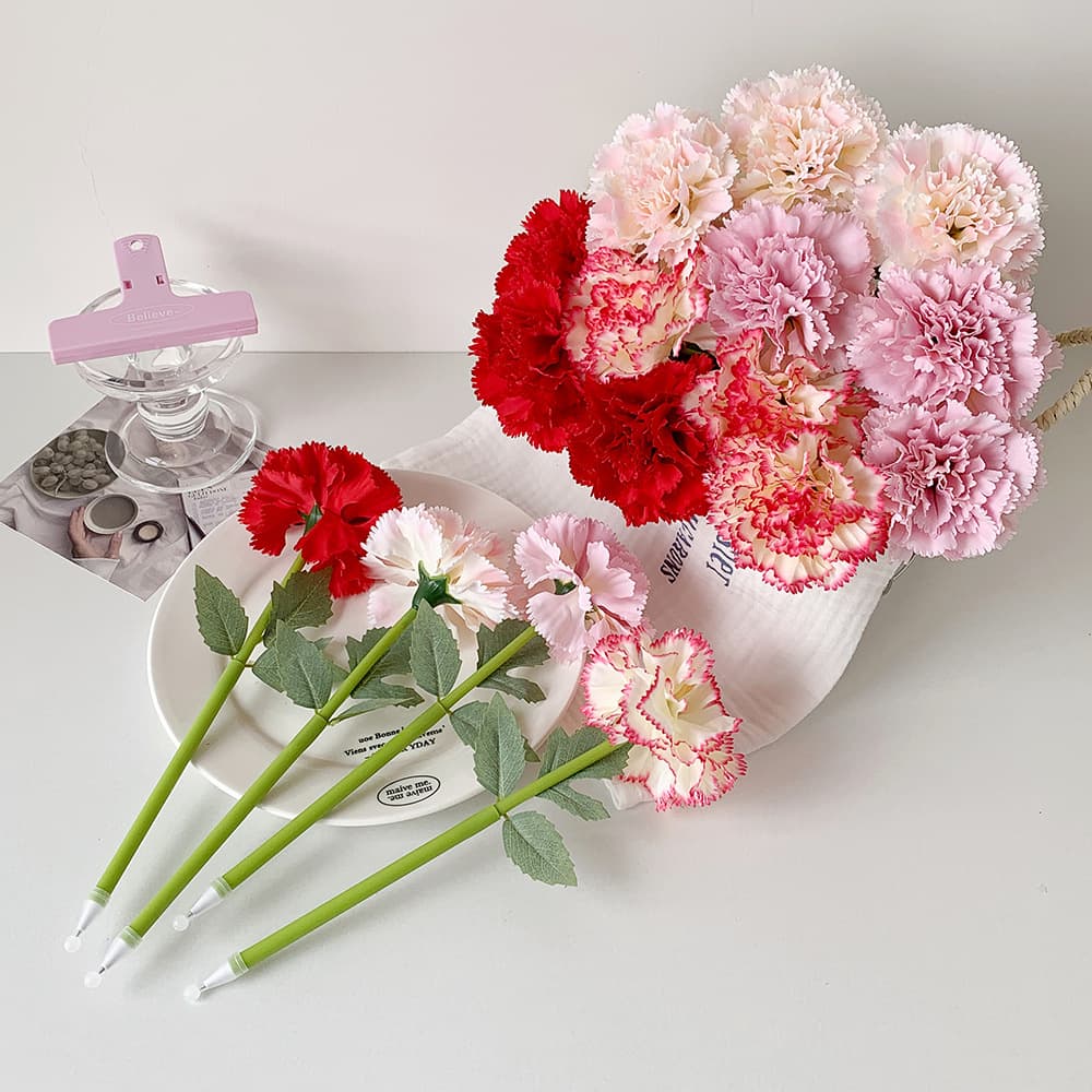 Creative Simulation Carnation Bouquet Ballpoint Pen Mother's Day Teacher's Day Gift Pen Student Writing Pen Prop Pen