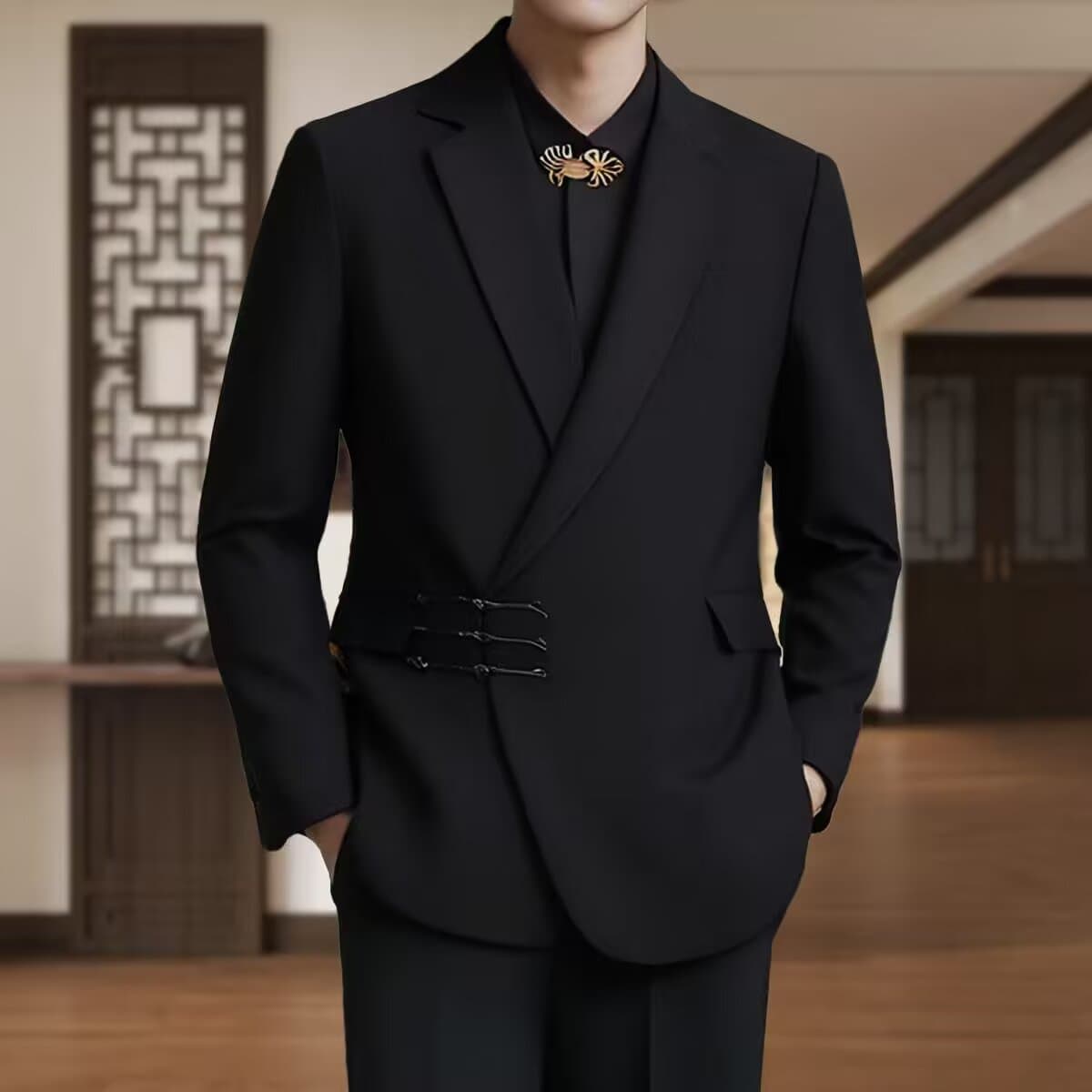 Mature Style Men's Suit New Chinese Knot Button Suit for Engagement Wedding Ceremony DK Tang Suit Zhongshan Suit In Stock