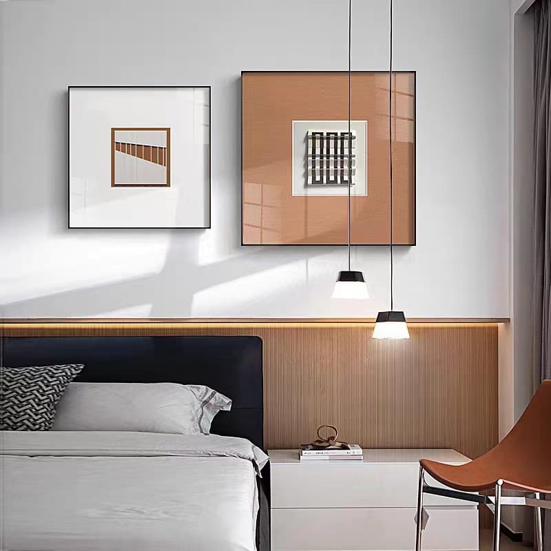 Square two-part light luxury bedroom bedside decoration painting modern simple hanging painting geometric abstract master bedroom room mural