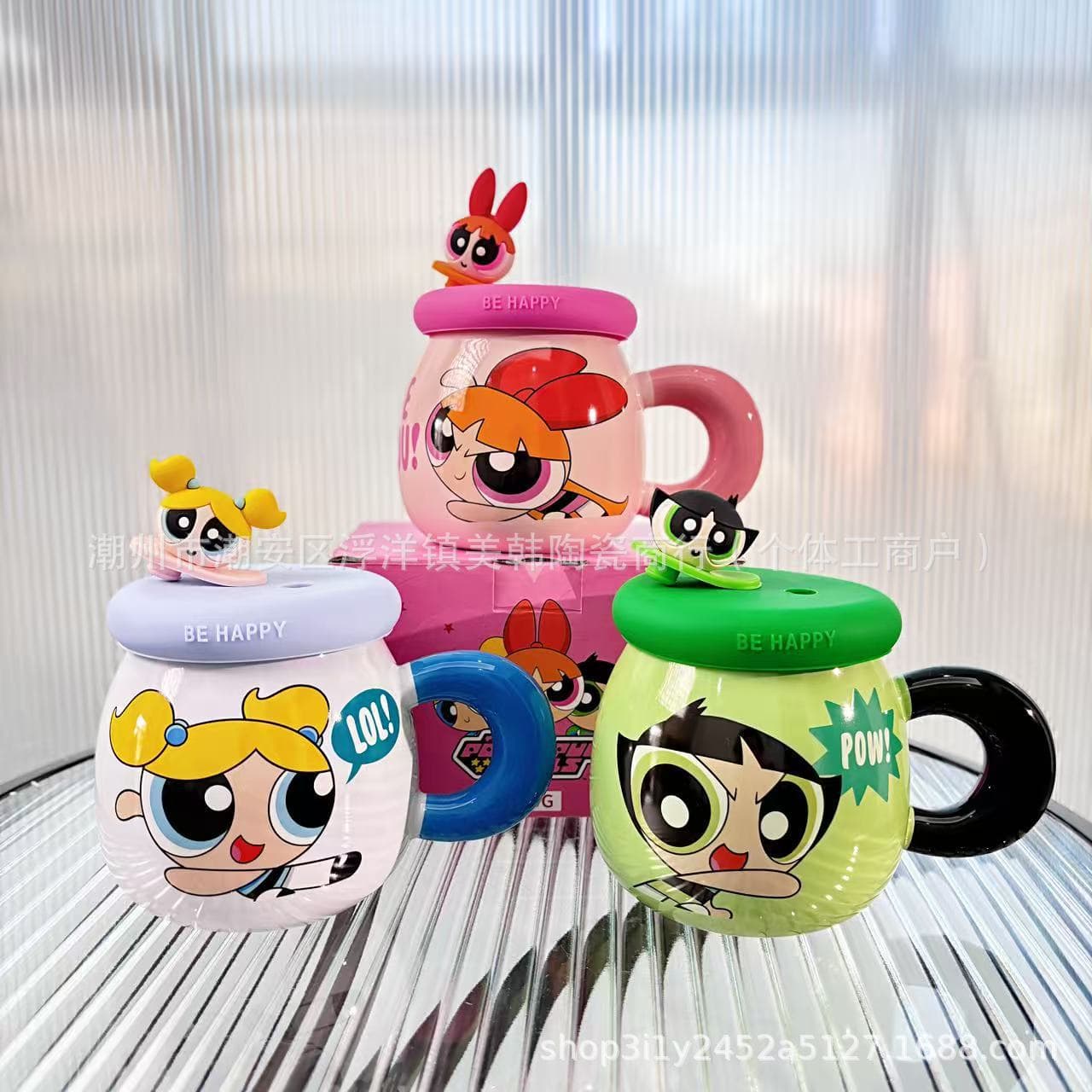 [Genuine Authorization] Powerpuff Girls Cute Ceramic Straw Cup with Lid Large Capacity Water Cup as a Souvenir