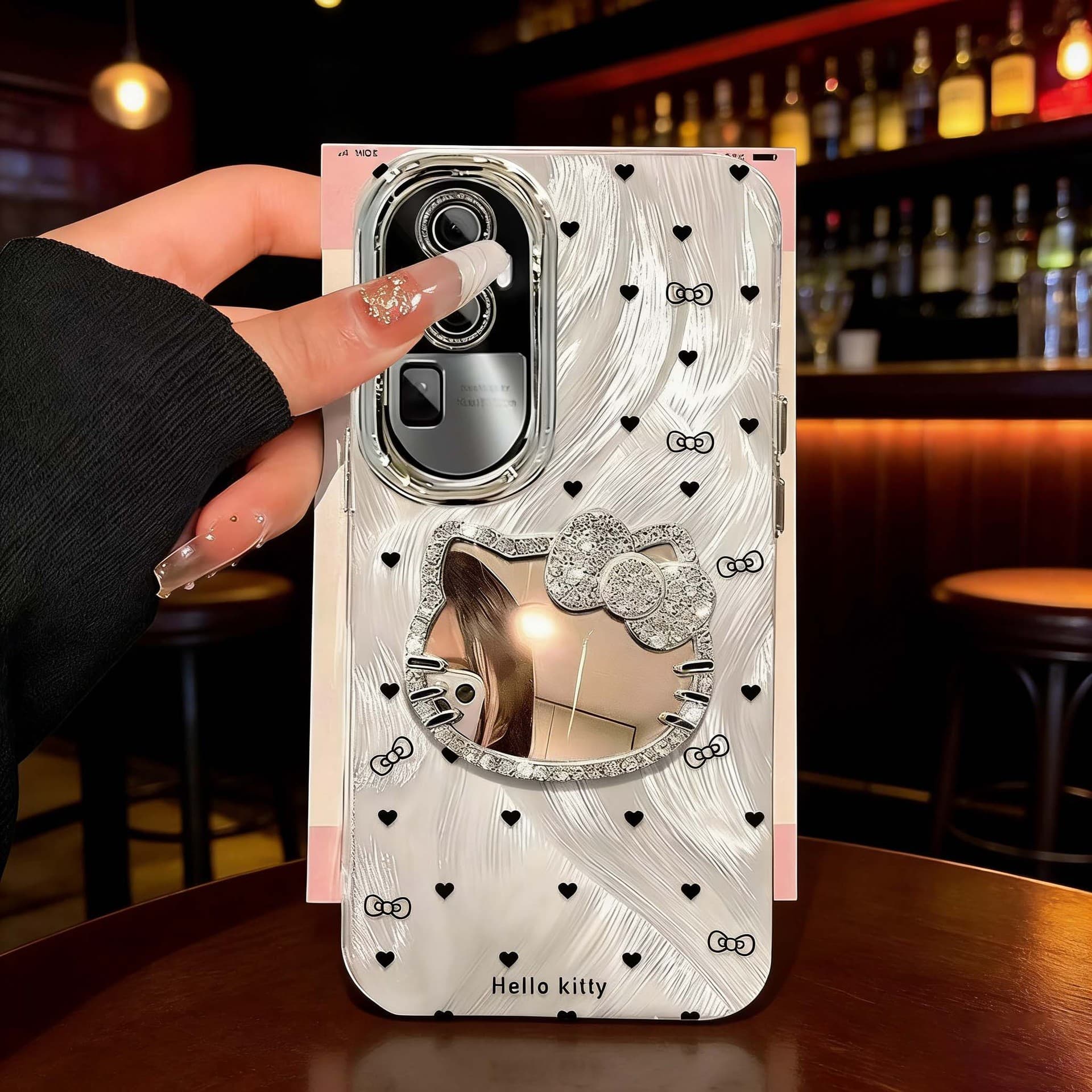 Summer Polka Dot KT Makeup Mirror Phone Case for Apple iPhone 17 New, iPhone 16 3D Bow Girl 14