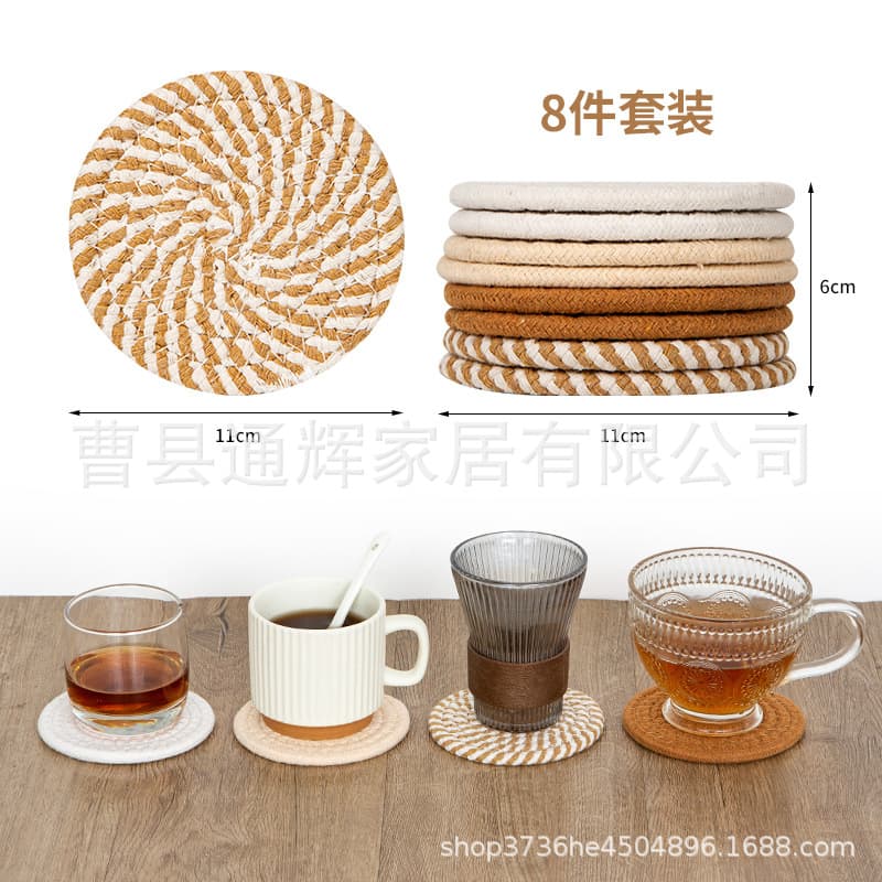 Nordic Cotton Yarn Placemat Round Woven Coaster Heat Insulation Pad for Cups, Plates, Bowls, Home Anti-Scald Pot Mat