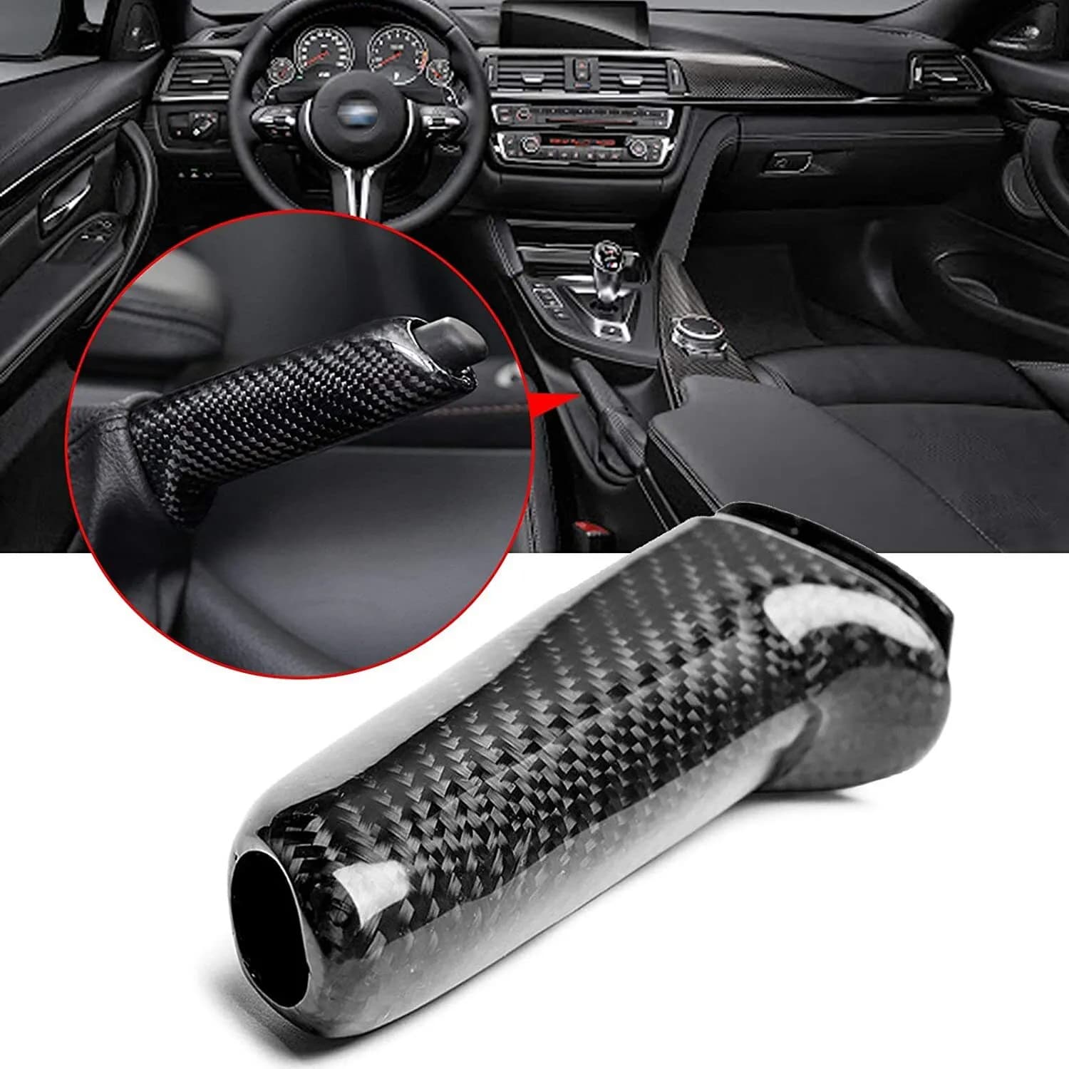 Carbon fiber handbrake brake handle protective cover is suitable for BMW F30 F90 black bright surface carbon fiber cover