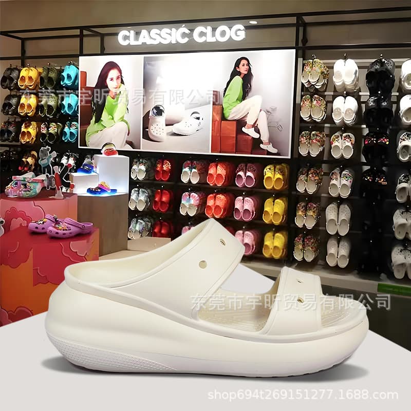 Cross Puff Double Strap Summer Celebrity Same Style Women's Sandals Flip-flops Platform Heightening Closed-Toe Beach Shoes Anti-slip