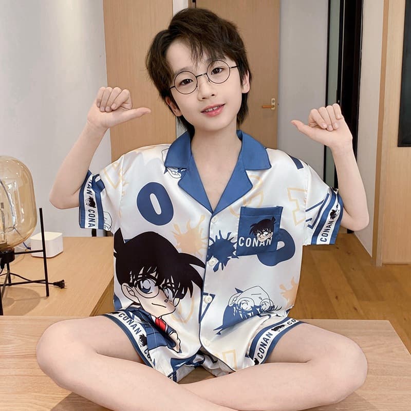 Children's Pajamas Boys Spring Summer New Air Conditioning Suit Set Teenagers Cool Feeling Homewear Wear Out