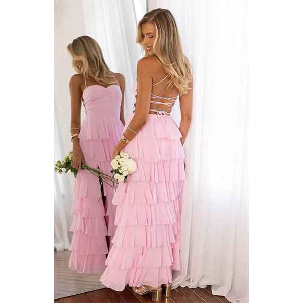 Evening dress European and American sexy women's new cross-border Amazon new waistless backless layered pleated dress for women