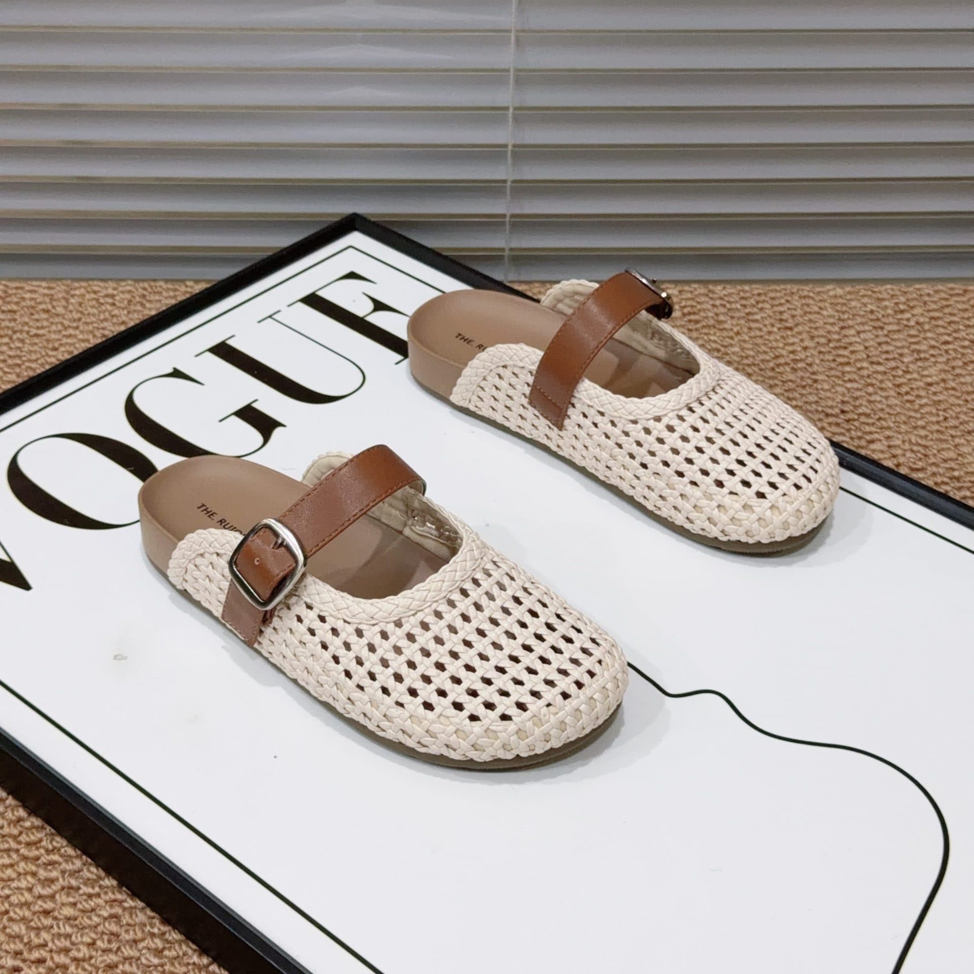 Woven Breathable Thick-Sole Open-Toe Mules for Women Outdoor 2026 Summer New Slip-On Casual Clog Slide Sandals