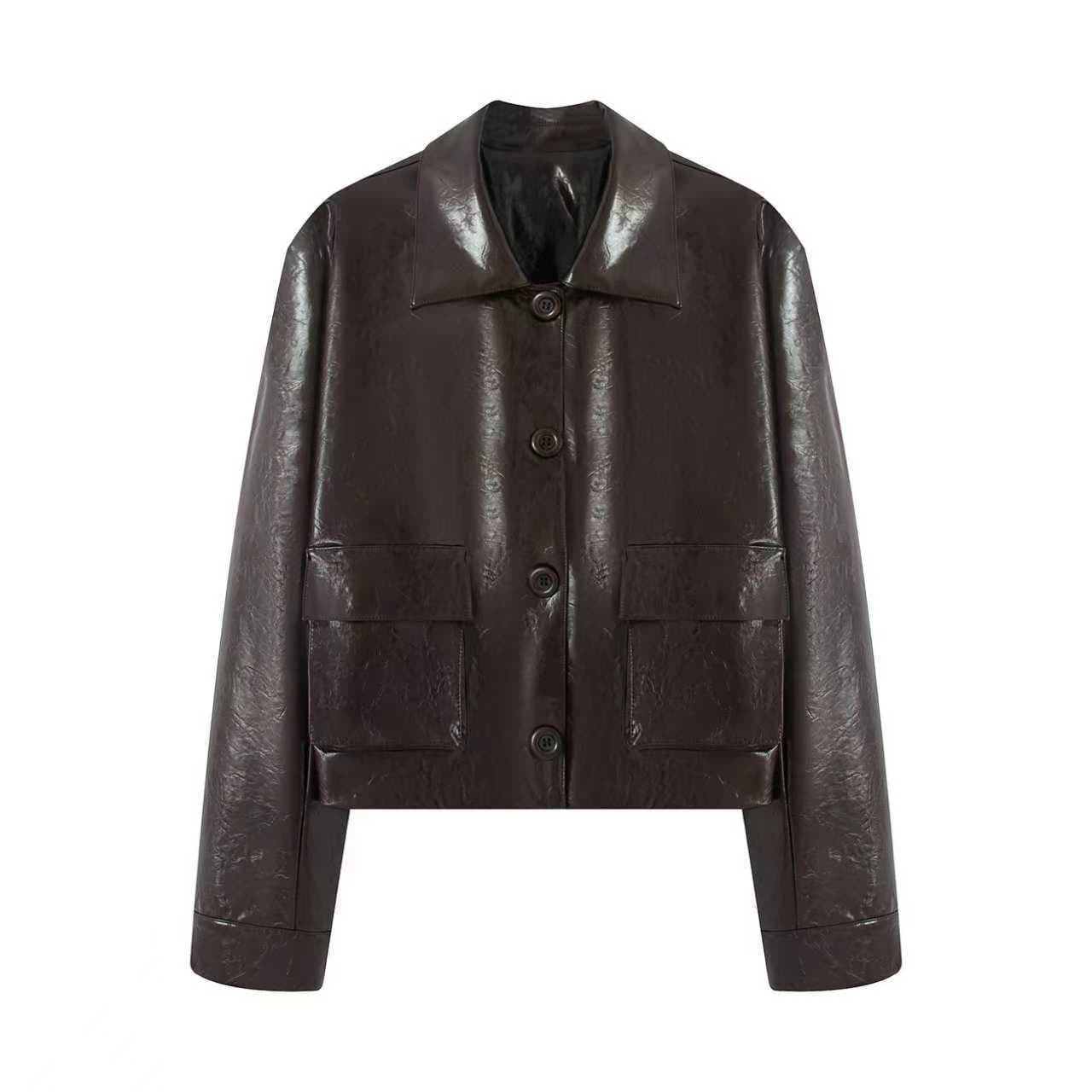 Arc'teryx 2025 Fall New Women's Loose Fit Slimming Lapel PU Leather Jacket Short Coat A1BBF3522