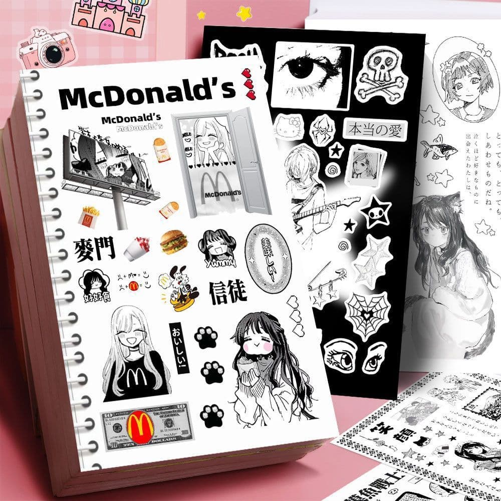 High-quality black and white Guka girl sticker cutout film, creative anime girl decoration for DIY scrapbooking