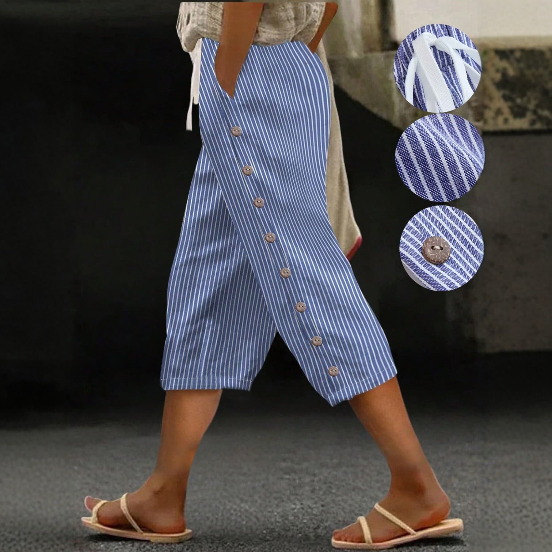 2026 New European and American Style High-Waist Striped Casual Pants for Women, Loose Slimming Capri Pants, Fashionable Versatile Trendy Pants