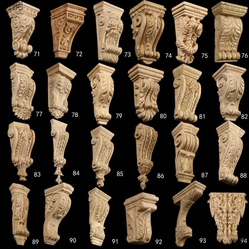 Solid Wood Corbel Decorative European Roman Column Capital Wood Carving Corner Flower Solid Wood Carved Head Cabinet Door Pediment Flower Applique