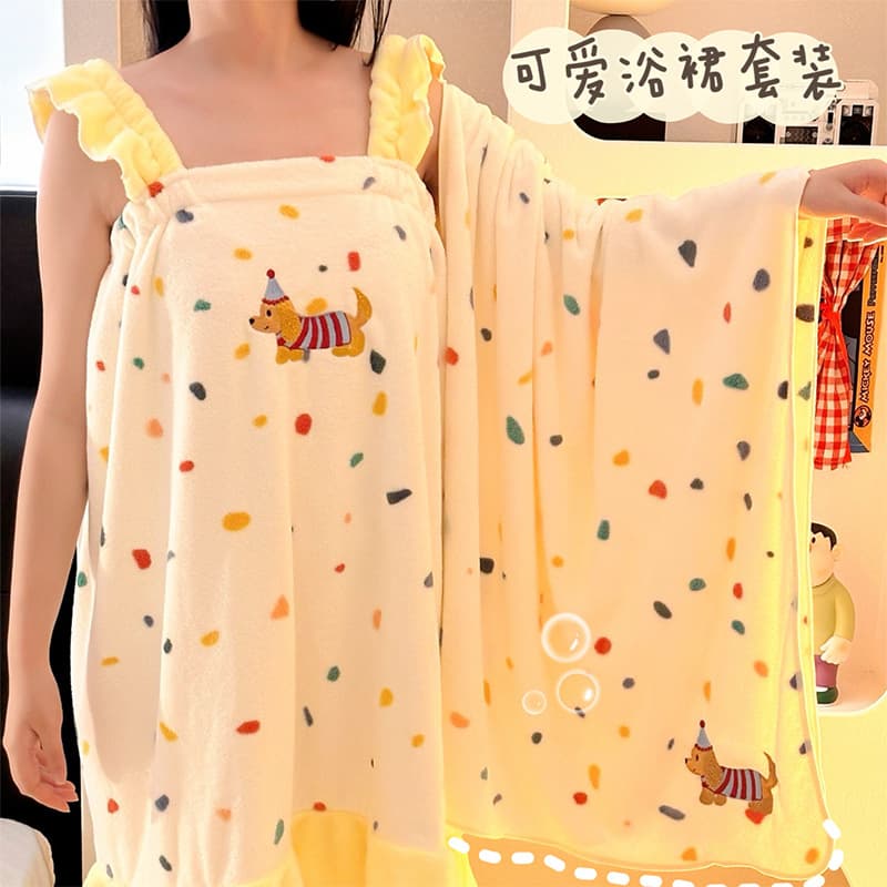 Colorful Dog Spots Bath Dress Quick-Dry Loose Strap Bathrobe Soft Skin-Friendly Towel Hair Turban Towel Set