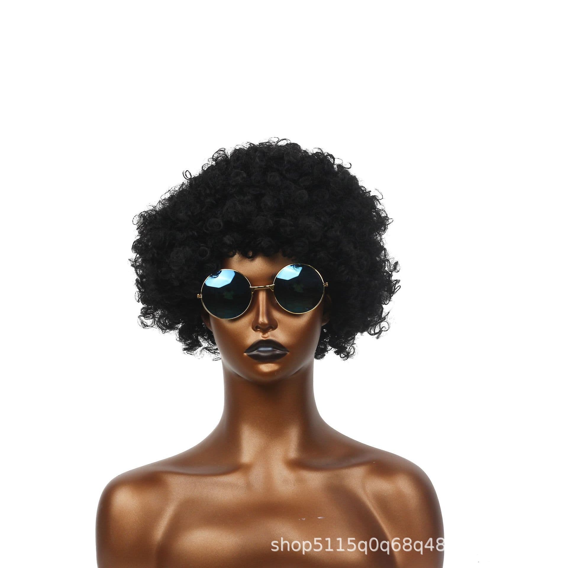Hippie Trendy African Afro Wig Small Curly Fluffy Peace Sign Necklace 70s Party Wig Set
