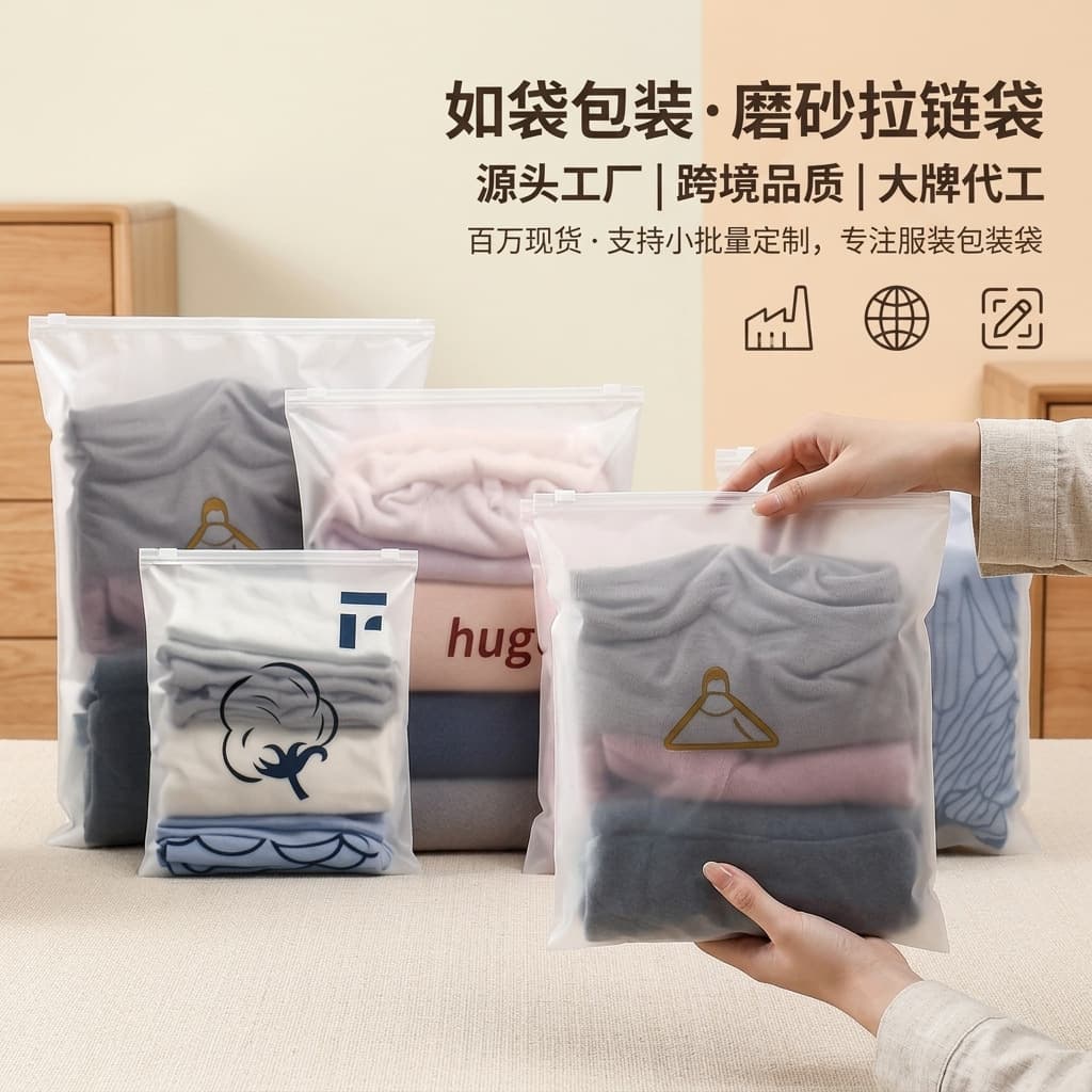 Wholesale Double-Sided Frosted Zipper Bags, Small Batch Custom Logo Frosted Packaging Bags, Cpe Transparent Frosted Zipper Bags