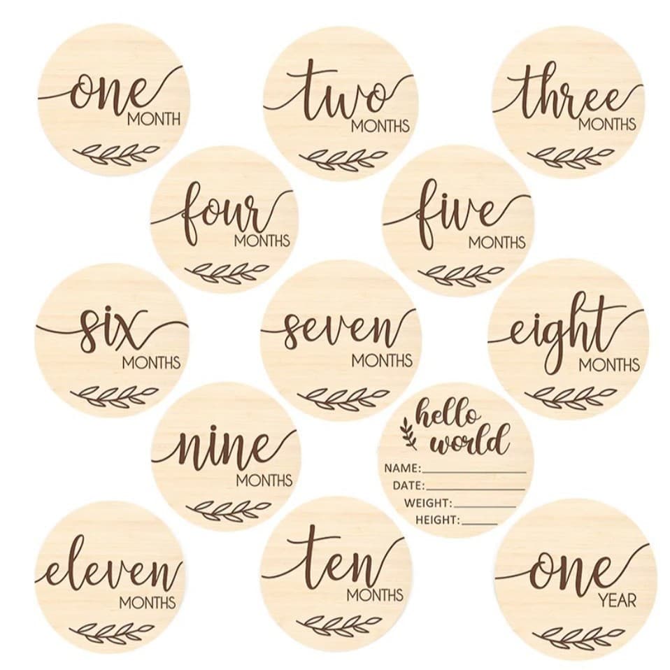 Amazon Wooden Baby Milestone Card, Round Monthly Growth Milestone Disc, Photo Prop Wooden Piece