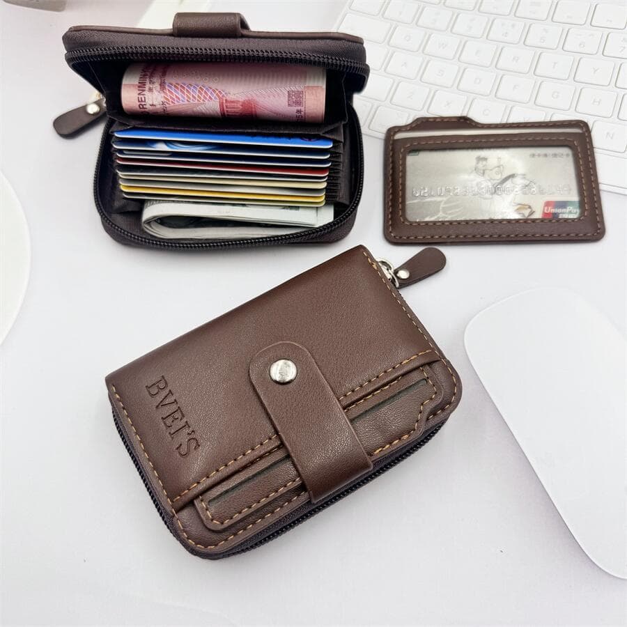 Cross-border men's wallet, short style, cross-border business accordion card holder, soft sheepskin texture, multi-card slot coin purse for men.