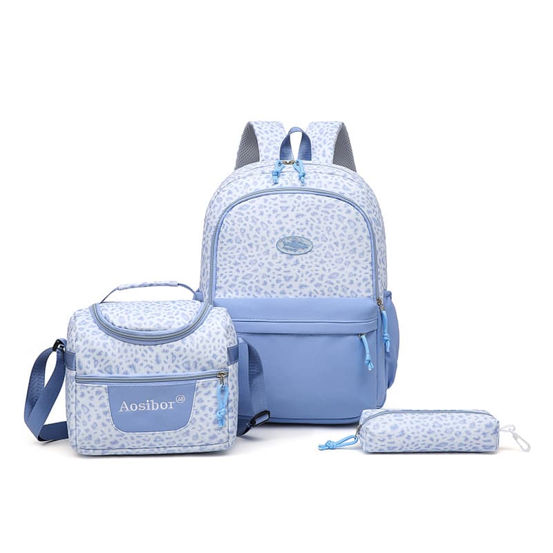 New Leopard Print Three-Piece Casual Backpack Large Capacity Lunch Bag Crossbody Bag Portable Student Pencil Case