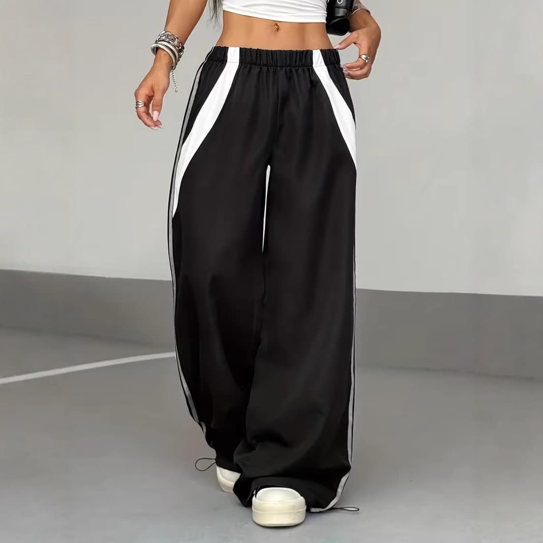 American Patchwork Contrast Stripe Elastic Waist Fashion Casual Pants Unisex 2025 Spring Summer Wide Leg Pants Wholesale