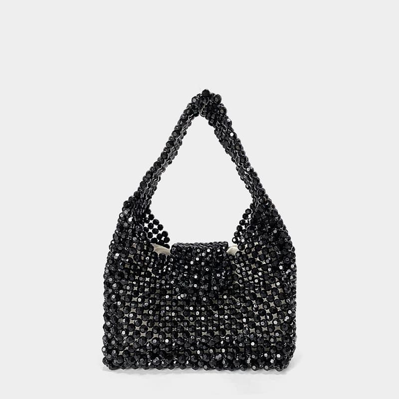 Custom New Simple Black Acrylic Hollow Handbag Flap Top Handle Bag Handmade Beaded Woven Versatile