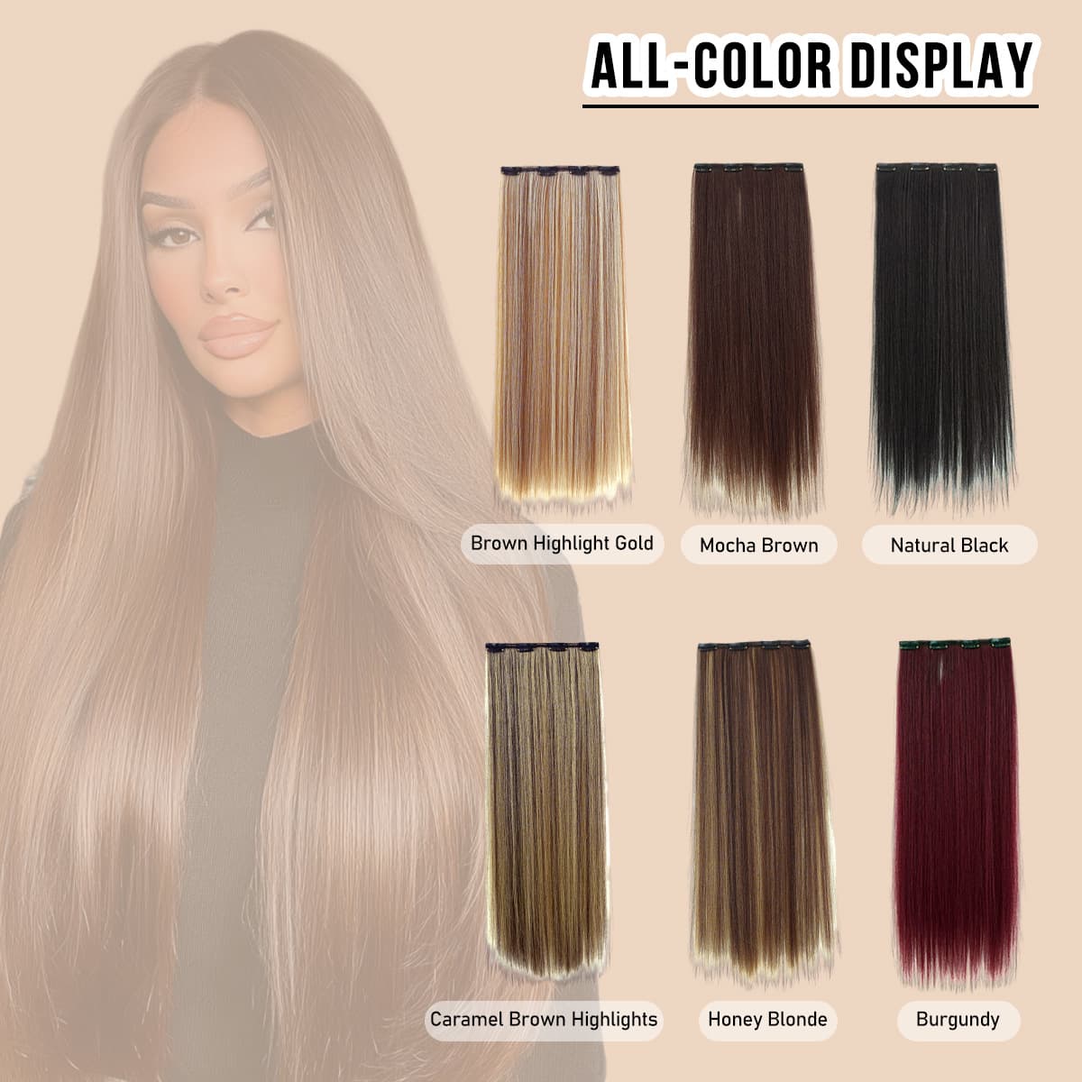 High Quality 6-Piece Clip-In Hair Extensions Long Straight Hair Clips Women Seamless Synthetic Fiber Hairpieces 26in
