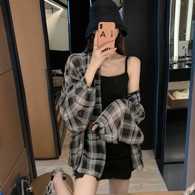 2026 New Summer Style Sun Protection Cover-Up, Thin High-End Shirt, Outerwear, Plaid Shirt, Cardigan Jacket for Women