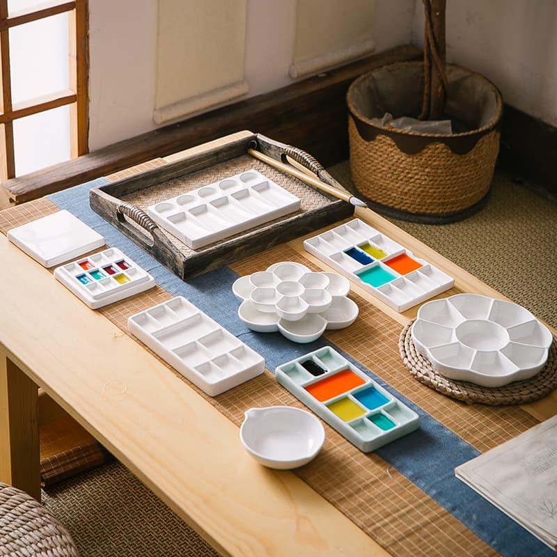 Ceramic palette, pigment palette, multi-grid watercolor, gouache palette, art, Chinese painting wholesale, dedicated to art students