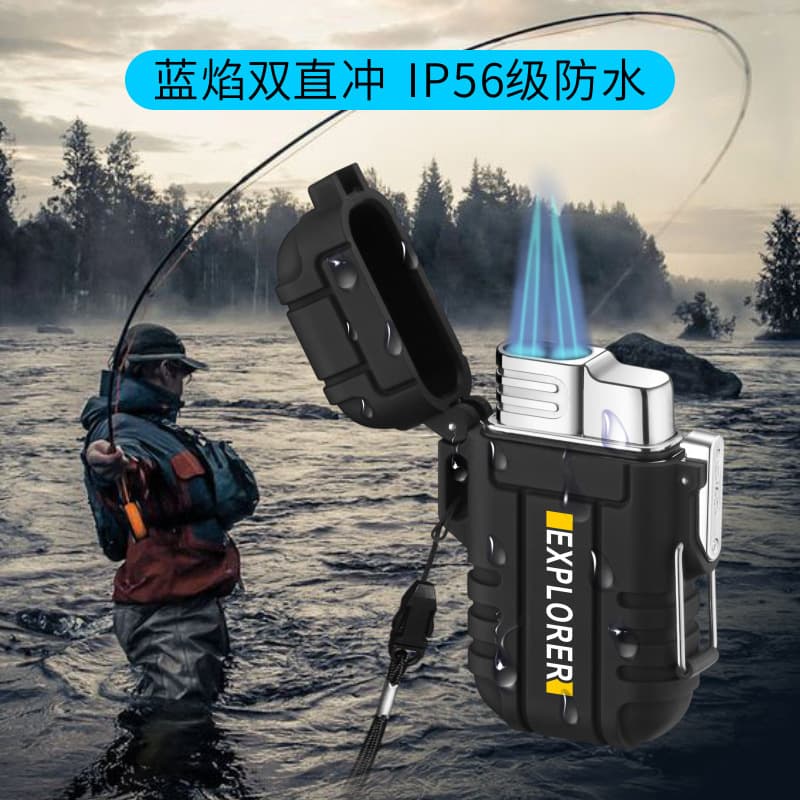 Factory Direct Outdoor Camping ABS Long-Term Sealed Waterproof Blue Flame Cigar Windproof Jet Lighter Wholesale