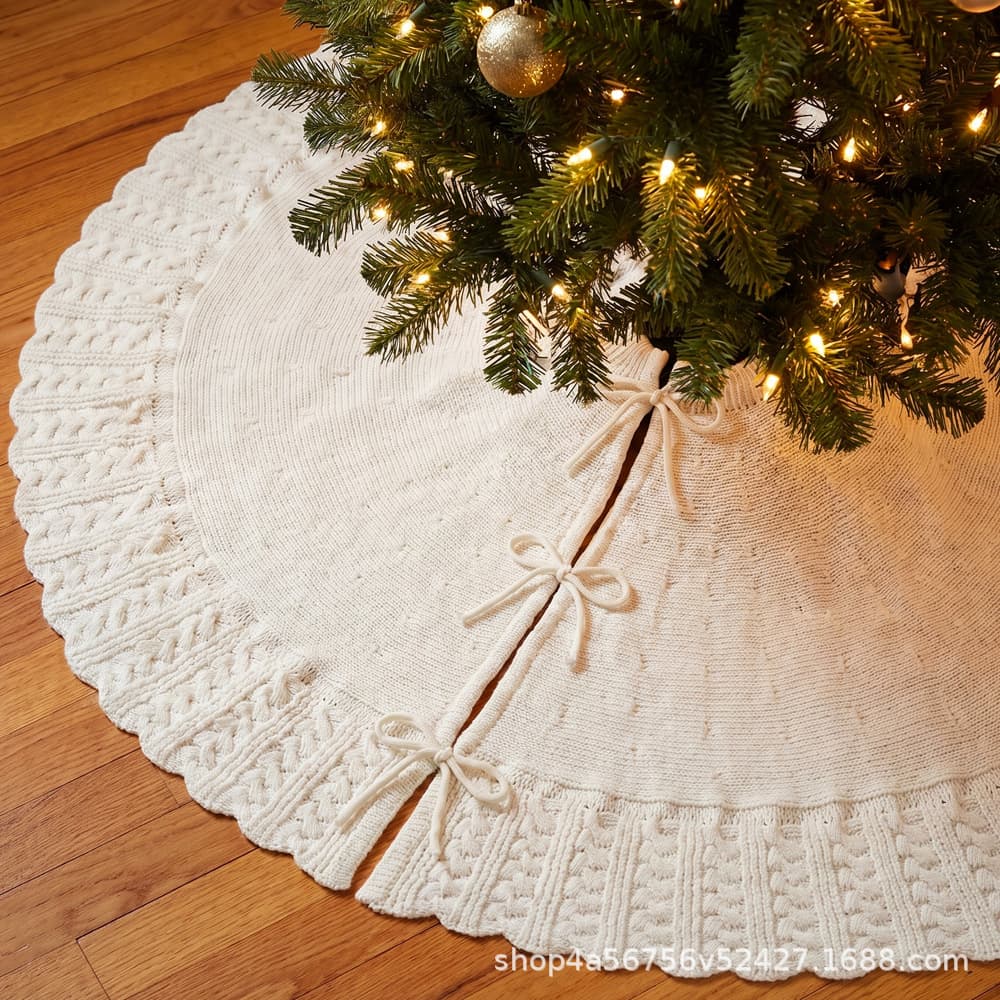 Cross-border new product Christmas decorations knitted tree skirt Christmas tree apron hand crochet stick needle style 48-inch Christmas tree skirt