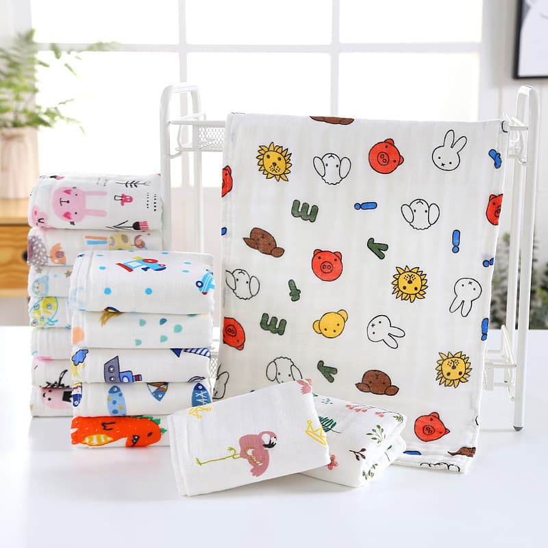 Pure Cotton Gauze 6-Layer Cartoon Print Drool Bib Baby Home Use Absorbent Face Towel All-Cotton Children's Small Towel