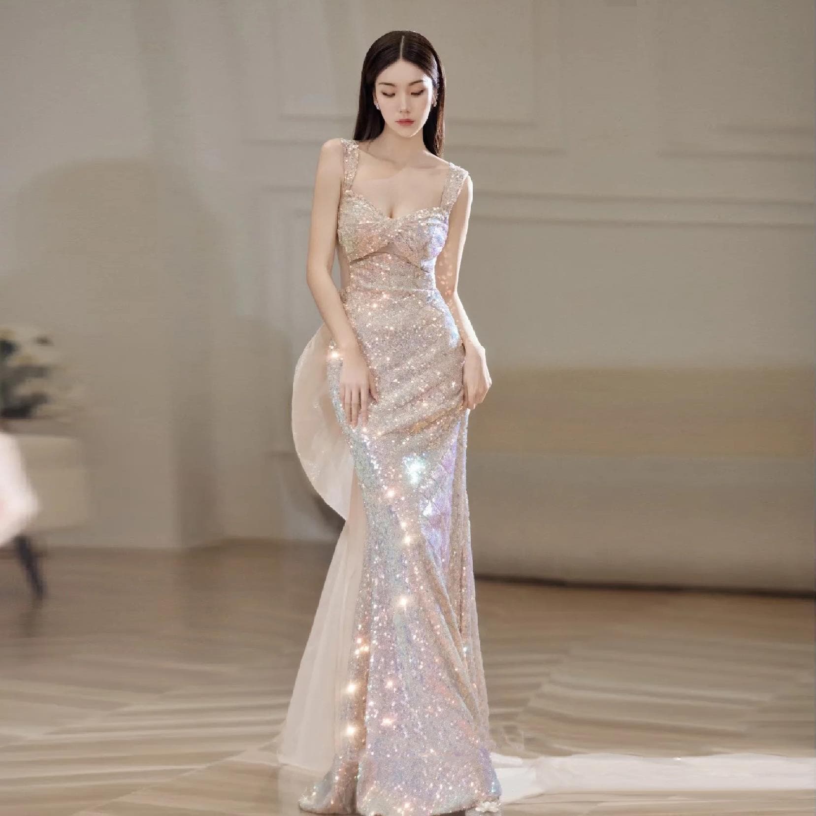 Bride Toast Dress Fishtail Elegant Sequins Hostess Gown Slim Fit Engagement Banquet Evening Dress Women
