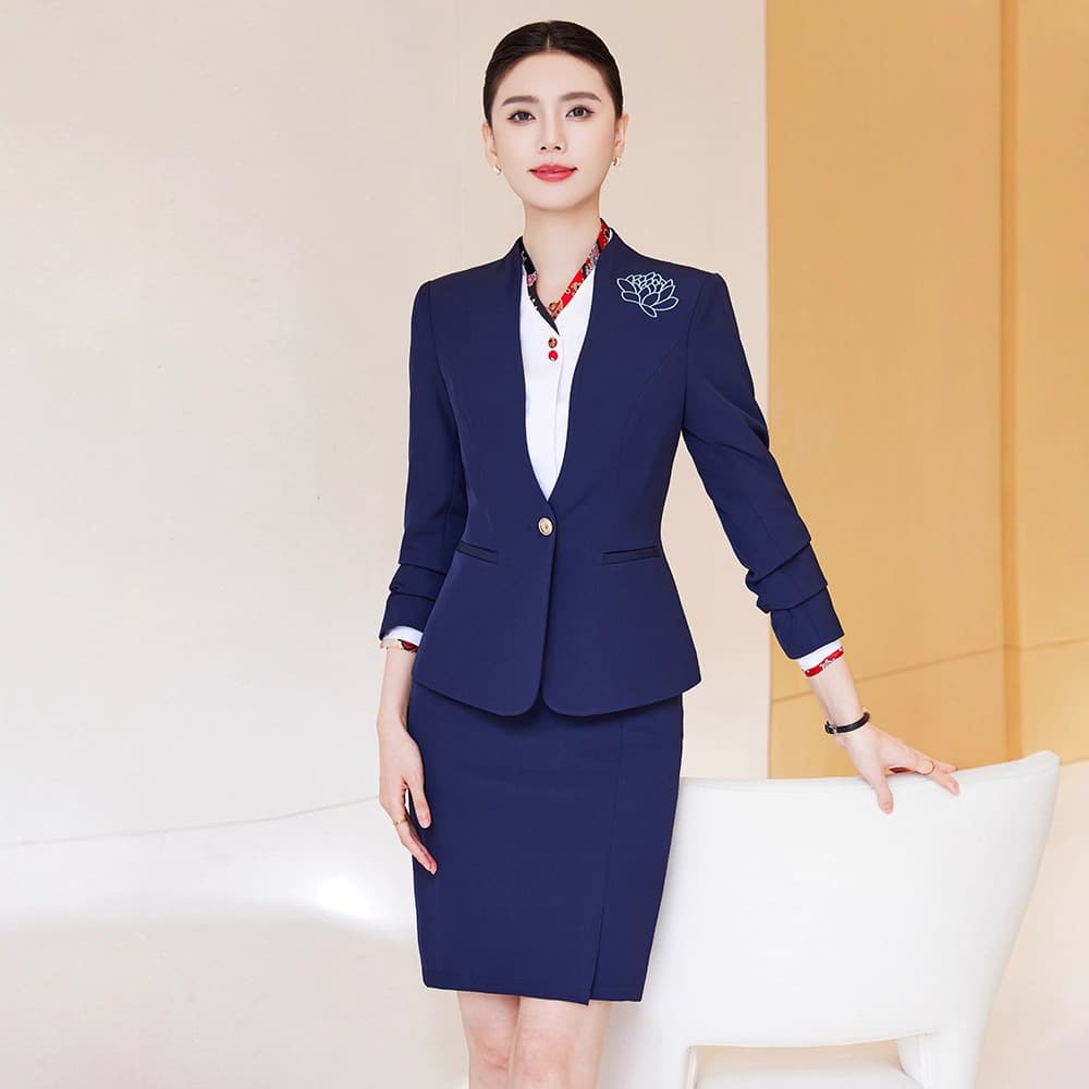 Air Hostess Uniform Women High-end Professional Skirt Set Hotel Front Desk Reception Workwear Chinese Restaurant Server Uniform