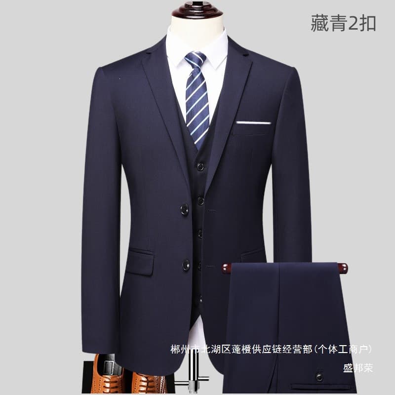 Factory Direct New Men's Suit Business Blazer Professional Suit for Men Work Uniform Black Navy Gray Two-Button