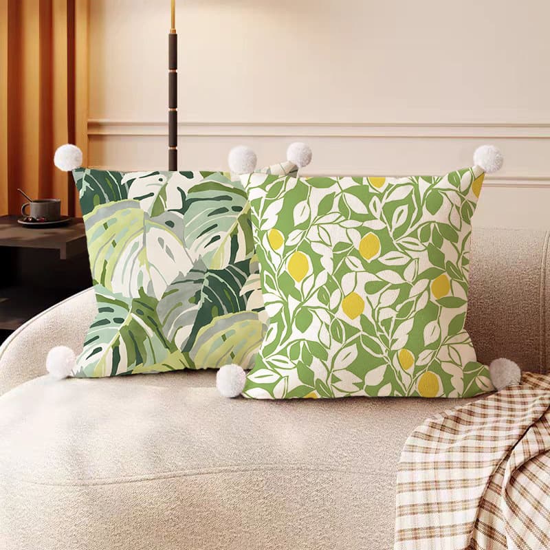 Ins Pastoral Plant Green Sofa Pillow Cover Accessible Luxury Retro Sofa Living Room Cushion Bay Window Bedside Backrest