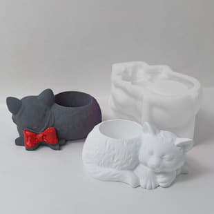 Sleeping Cat Silicone Mold Cement Plaster Resin Craft DIY Home Decoration Pen Holder Storage Plaster Mold