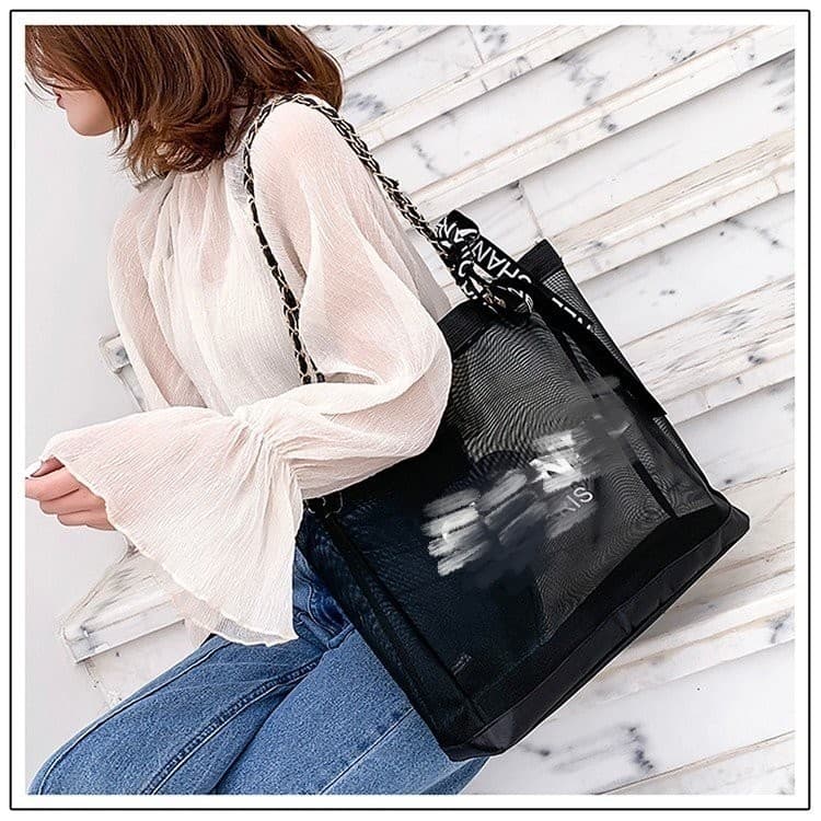 Bags for Women New Ribbon Decorated Chain Bag Large Capacity Underarm Shoulder Bag Fashion Casual Letter Beach Bag